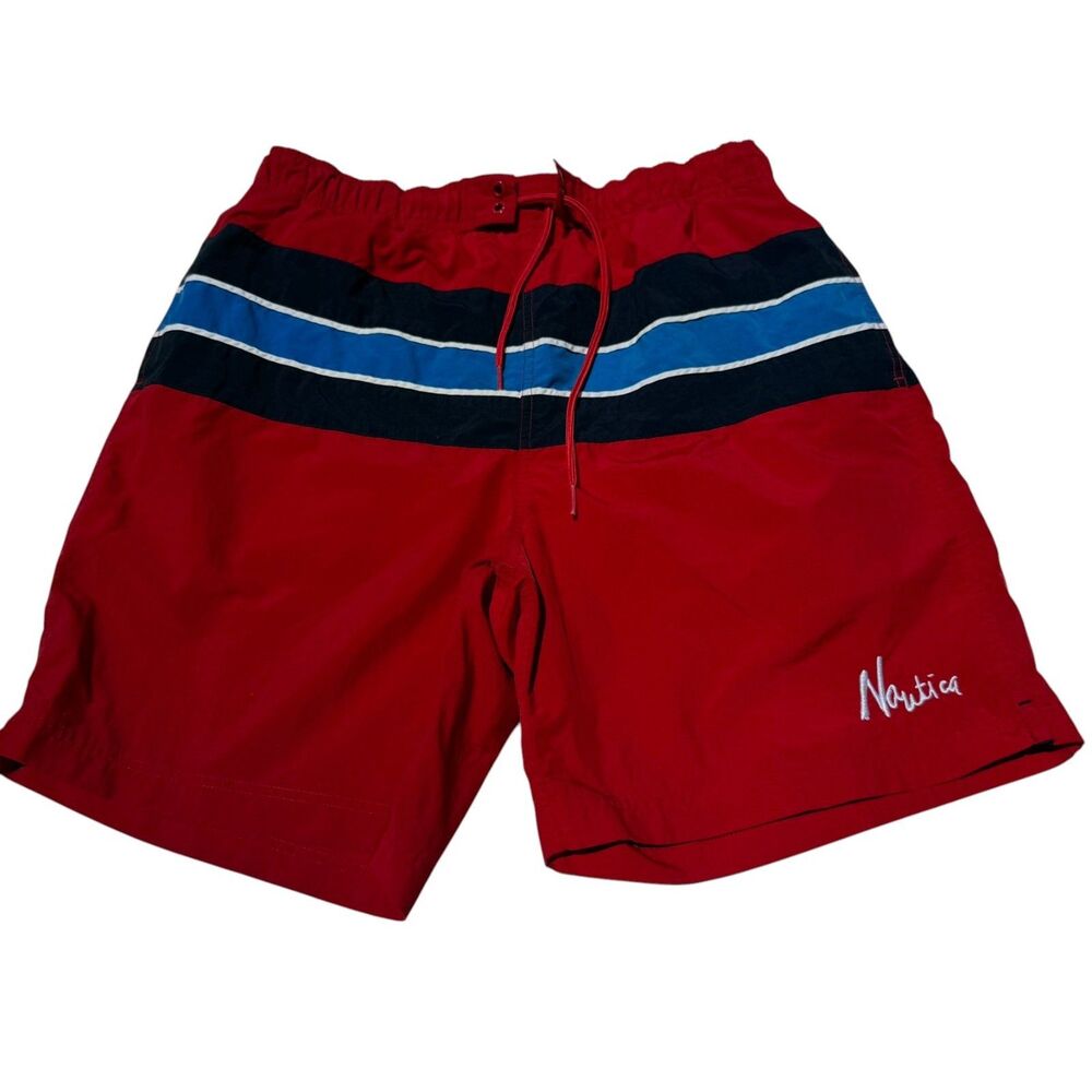Nautica Colorblock Swim Trunks Mens Medium Red Quick Dry Board Shorts